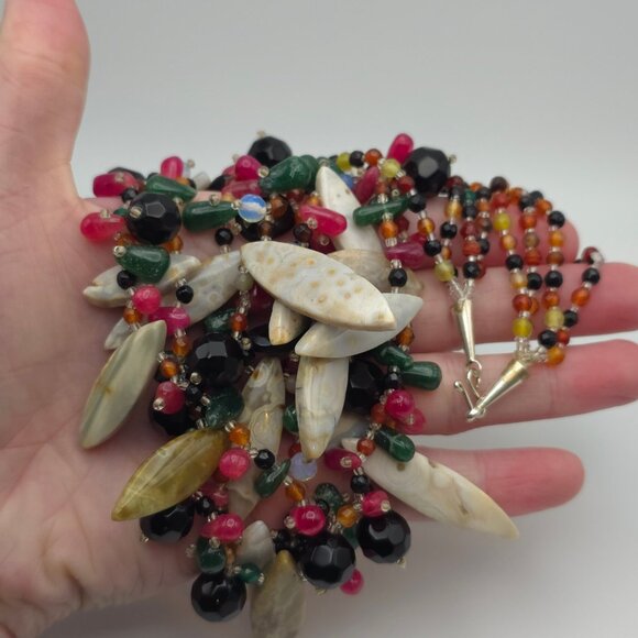 20 Inch 925 Sterling Silver Four Strands Of Various Semi Precious Stones Necklac - Picture 2 of 7